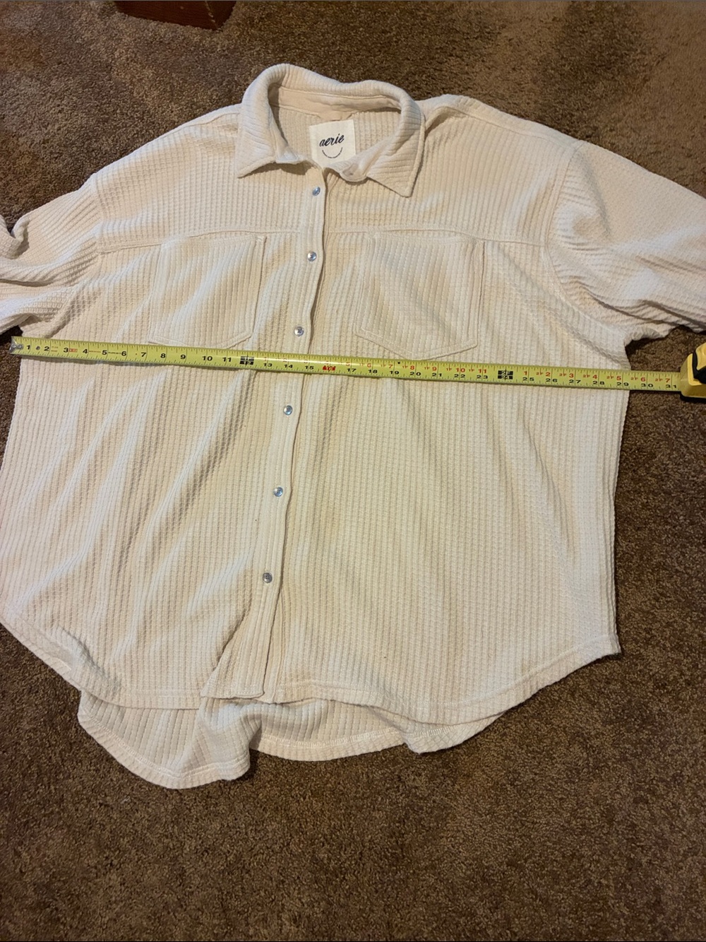 AERIE. Size XL. Cream Waffle-Knit Button-Down Shirt Pleated on back. SOFT. EUC - Picture 5 of 9
